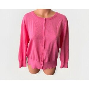 Nine & Company Pink Cardigan Sweater Womens 1X Button Front Lightweight VTG